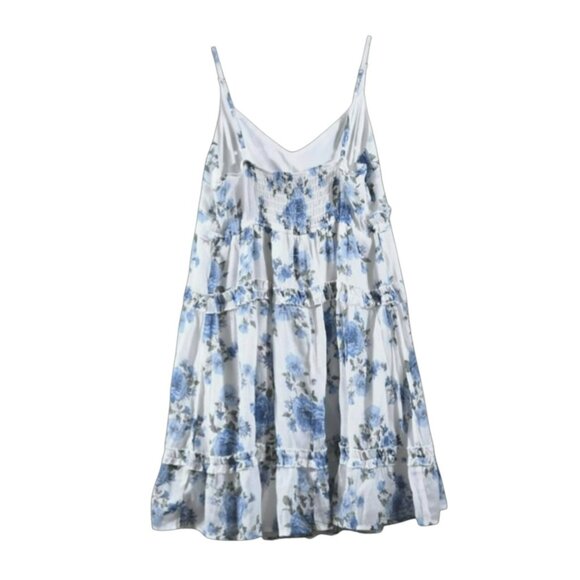 Mi Ami Large Dress Mini Spaghetti Strap Tiered Blue White Floral - Picture 2 of 6